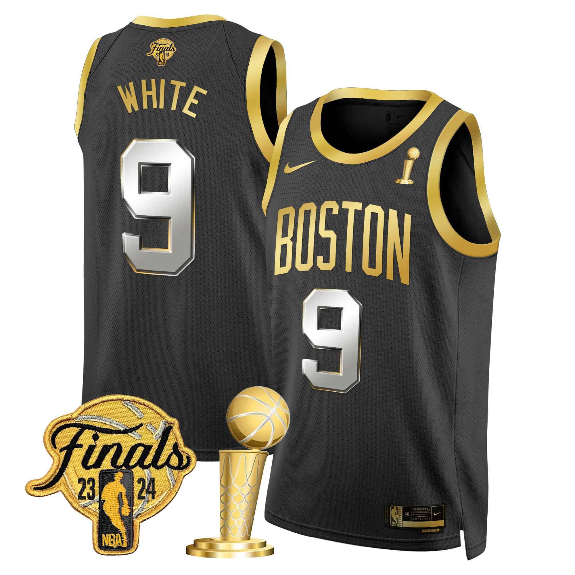 Men Boston Celtics 9 White Black 2024 Nike Final & Champions Patch Swingman NBA Jersey